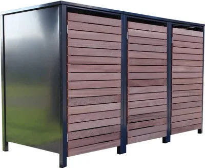 Produktbild von 3 Premium Tailor-Mülltonnenboxen für 120 Liter Tonnen Anthrazit / Front-Edelholz