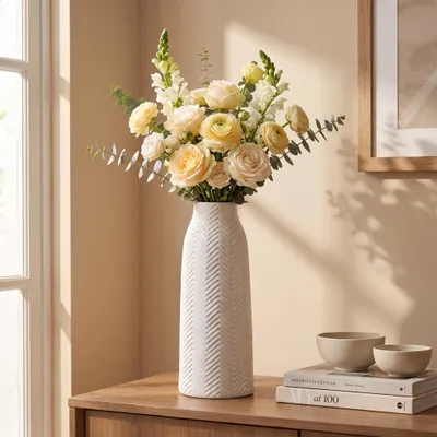 Große weiße Keramik-Vase, 44,96 cm hoch, für Wohnzimmer-Deko