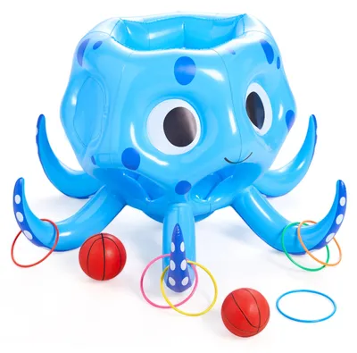 Aufblasbarer Oktopus, 2-in-1 Wasserspiel, Basketball & Ringwurf