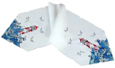 Imagen del producto de Mantel individual YVONNE, diseño de faro, bordado, poliéster, estilo náutico, 40 x 140 cm