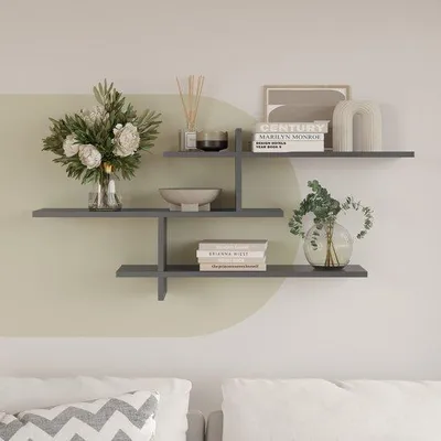 Image de Étagère murale LUNOR Genoa, 3 tablettes, 123 x 55 x 22 cm, anthracite