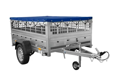 Obrázek produktu pro Přívěs za auto na pružinách 200x125 UNITRAILER GARDEN 201/R KIPP s mřížovými stěnami, rámem H-0 a modrou plachtou