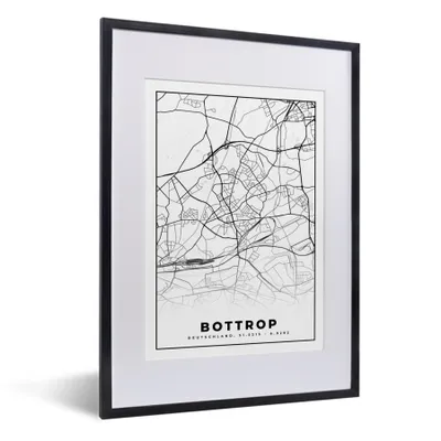 Produktbild von MuchoWow® Gerahmtes Poster Bottrop - Karte - Stadtplan 30x40 cm - Poster mit Schwarzem Bilderrahmen Wandposter Rahmen Foto Bilder - Wandposter Schlafzimmer