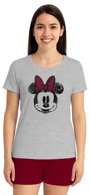 Obrázek produktu pro Dámský pyžamový komplet Disney Minnie Mouse s krátkým rukávem a kalhotami šedý/červený L
