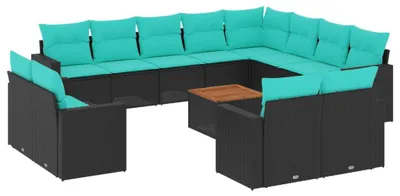 Produktbild von vidaXL 13-tlg. Garten-Sofagarnitur mit Kissen Schwarz Poly Rattan