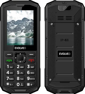 Front and back view of a rugged mobile phone.