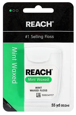 Produktbild von Zahnseide, Reach, zur Entfernung von bakteriellem Zahnbelag, schnelle und effektive Reinigung, reißfest, gewachst, mit Minzgeschmack, 50 m