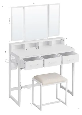 Immagine prodotto di Tavolino da trucco - Tavolino per cosmetici - Tavolino per il trucco - Tavolino contenitore - Bianco - Specchio triplo - 3 cassetti