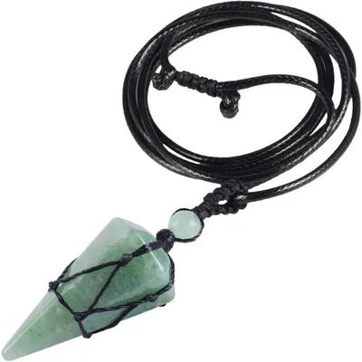 Productafbeelding van Kristal hanger ketting met leren koord, helende steen pendel, groen, verstelbaar