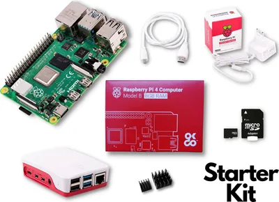 Produktbild von Raspberry Pi 4 Modell Model B 8GB RAM Full Starter Kit | Inkl. original Pi4 Gehäuse, offizielles Netzteil, Kühlkörpersatz, 1m microHDMI-Kabel, microSD Karte