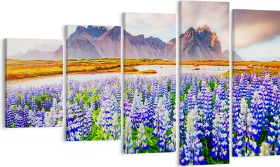 Produktbild von Bild auf Leinwand - Leinwandbild - Berge Wiese Blumen - 100x60cm - Wand Bild - Wanddeko - Leinwanddruck - Bilder - Kunstdruck - Wanddekoration - Leinwand bilder - Wandkunst - EG100x60-4114