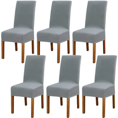 Produktbild von Set mit 6 Esszimmerstuhlhussen, abnehmbar, waschbar, elastisch, moderne Schutzstuhlhussen, dehnbare Stuhlhussen für Hochzeiten, Partys, Bankette, Speisesäle, Hotels, Restaurants und Dekoration (silbergrau)