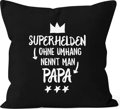 Produktbild von Superhelden ohne Umhang nennt man Papa Kissen-Bezug Kissen-Hülle Deko-Kissen 40x40 Baumwolle MoonWorks® schwarz unisize