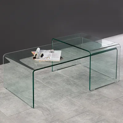Produktbild von cagü: 2er Set Design Glascouchtische Couchtische [MAYFAIR] Glas transparent 100cm x 50cm und 60cm x 40cm Rechteckig