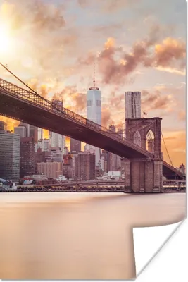 Produktbild von MuchoWow® Poster Brooklyn Bridge und die New Yorker Skyline bei Sonnenuntergang 40x60 cm - Plakate für die Wand - Poster Babyzimmer
