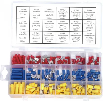 Produktbild von 180 Lötfreie Kabelschuhe Presskabelschuhe Stoßverbinder Flachstecker Sortiment