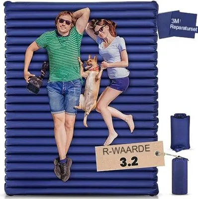 Produktbild von Zweisitziges Luftbett mit integrierter Pumpe - Selbstauflauf Luftbett - Schlafmatrize Selbstauflauf - Luftbett 2 Personen - Fußpumpe - Länge 120 x Breite 200 cm