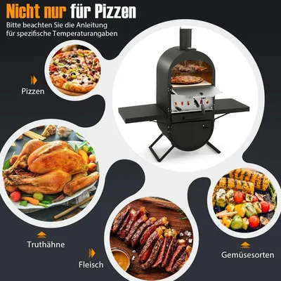 Produktbild von Pizzaofen Outdoor Pizzaofen mit Seitenablagen Grillrost aus Edelstahl Pizzaschaufel für Garten