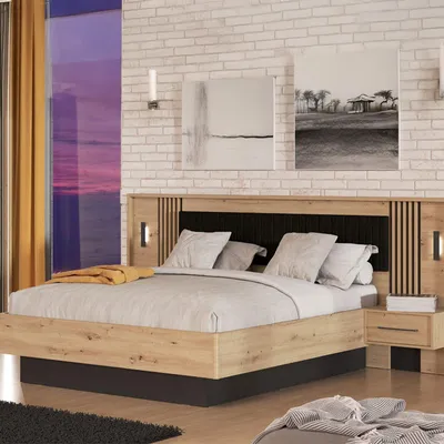 Immagine prodotto di Dmora Letto Matrimoniale Casotto Marrone Rovere Nodi, Dimensione Materasso 160x200 cm Imbottito