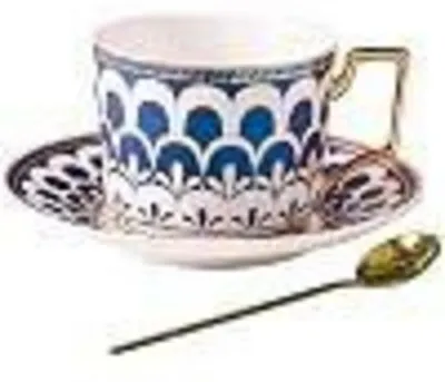 Produktbild von Tasse mit Untertasse und Löffel, 250ml, Knochenporzellan, Blau