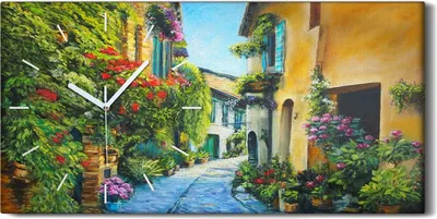 Produktbild von Dekor Leinwand Uhr Wandbilder 60x30 Blumen Straße in der Stadt Italien - weiße Hände