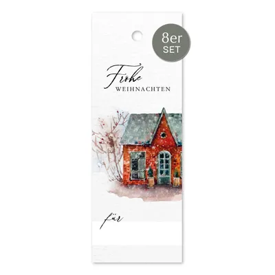 Produktbild von Geschenkanhänger Frohe Weihnachten | 8 Stück Anhänger Winterlandschaft mit Lochung | Ideal für Weihanchtsgeschenke Wichtelgeschenk DIY Adventskalender