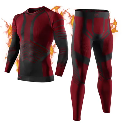 Produktbild von Thermounterwäsche Set Herren, Innenfleece Lange Funktionsunterwäsche Atmungsaktiv Winter Skiunterwäsche Sport Kompressionsanzug -Rot-L
