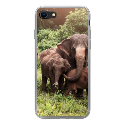 Produktbild von MuchoWow® Handyhülle Schutzhülle Hülle für iPhone 8 Elefant - Tiere - Wald - Gras - Grün Silikon Softcase Handy Hülle - Schutzhaube