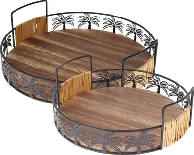 Image de Lot de 2 plateaux de service Excellent Houseware, bois/métal, 25/30 x 8,2 cm, marron