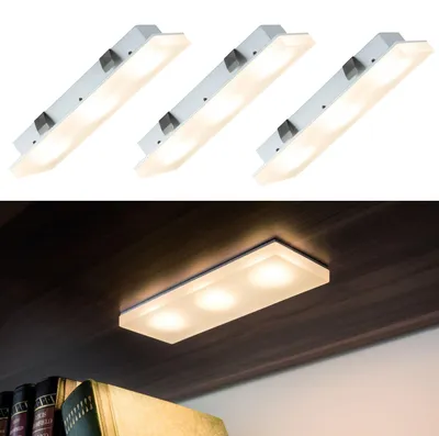 Image de Paulmann - Ensemble de spots encastrables Fleecy LED, carrés, 3 x 3,6 W, 2700 K, 9 VA, 230/12 V, 150 x 50 mm, finition satinée/acrylique