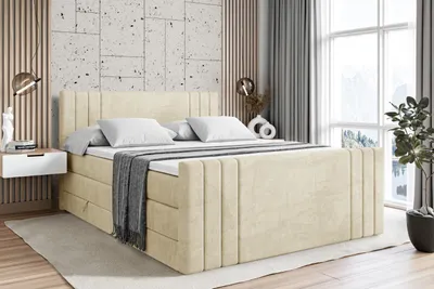 Produktbild von ALTDECOR Boxspringbett mit Fußteil, 2 Matratzen und Topper - 160x200 cm - IDRIKO-Z KING - Beige Samt - Polsterbett mit, H3- und H4- Matratzen, Bettkasten und Lattenrost, Bett mit Stauraum