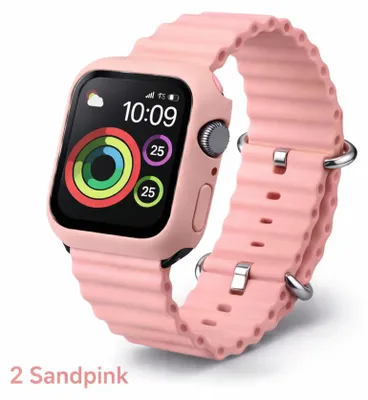 Produktbild von Apple Watch Silikon Ocean Sport Armband + Case Hülle Serie 1-9 - 2# Sandpink, Apple Watch 44mm