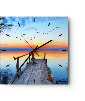 Produktbild von Wanduhr - Quadrat - Glasuhr - Brücke See - 30x30cm - Schleichendes Uhrwerk - Lautlos - zum Aufhängen bereit - Dekoration Modern - Wanddekoration aus Glas - C3AC30x30-3818