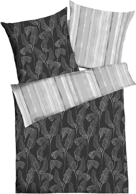 Produktbild von JACK by Kaeppel Fein Biber Wende Bettwäsche 2 tlg. 135x200cm Thrive Blätter Schwarz Grau Anthrazit