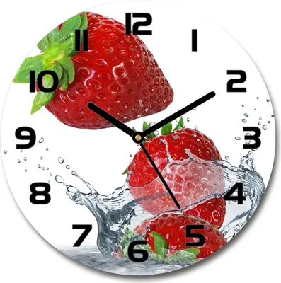 Produktbild von Wanduhr aus Glas 30fi Glasbild Glasuhr Gehärtetes Glas - schwarze-zeiger - Strawberries and water