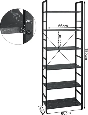 Immagine prodotto di Libreria Bolt Edge - Industriale - 6 livelli - Marrone/Nero - Legno/Metallo - 60x28x180 cm