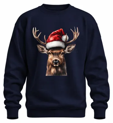 Immagine prodotto di Natale Renna Babbo Natale ha le corna regalo Inverno Realistico Unisex Felpa Pullover, Navy, XXL