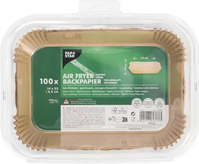 Produktbild von PAPSTAR, 100 Backpapiere 22 cm x 14 cm x 4,5 cm braun für Heißluftfritteusen