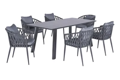 Produktbild von LC Garden »Sunrepo« II Gartenset 7tlg. Anthrazit Esstisch 180x100cm Aluminium/Keramik + 6x Stapelstuhl Rope Sitzgruppe