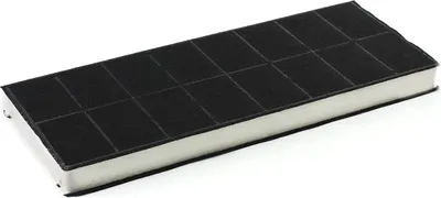 A single charcoal filter for a kitchen appliance, shown from a diagonal angle on a white background.