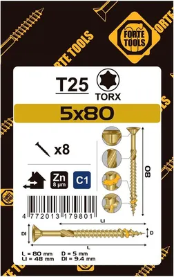 Produktbild von Spanplatte Scr T25 5.0X80/48 Gelb Zn8Pcs