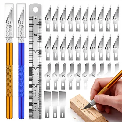 Präzisionsmesser-Set für Modellbau, 2 Stück, 40 Klingen, Lineal