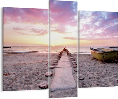 Produktbild von Bild auf Leinwand - Leinwandbild - 3 Teile - Boot Strand Himmel - 95x80cm - Wand Bild - Wanddeko - Wandbilder - Leinwanddruck - Bilder - Wanddekoration - Leinwand bilder - Wandbild - CB95x80-5064