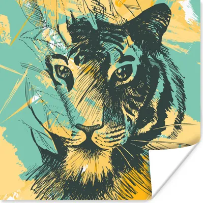 Produktbild von MuchoWow® Poster Tiger - Abstrakt - Gelb 30x30 cm - Wandposter - Printing