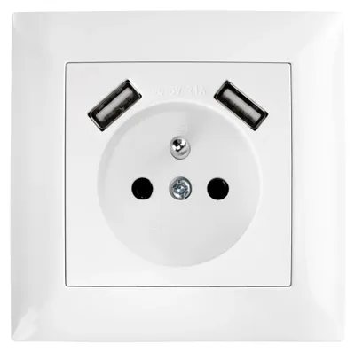 Productafbeelding van Enkele Geaarde Wandcontactdoos Toolight Jnh003-G + Frame + 2X Usb-A White
