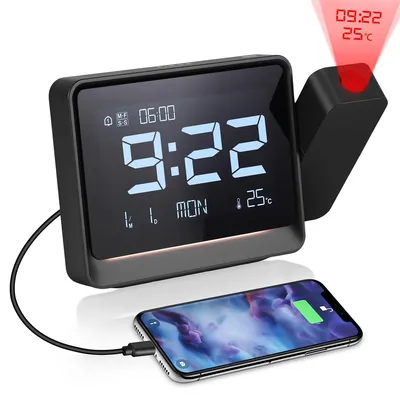 Produktbild von Projektionswecker für Schlafzimmer, Digitaler Wecker mit 180° Projektion, LED-Bildschirm & Temperaturanzeige, Projektionsuhr mit Uhrzeit-Display