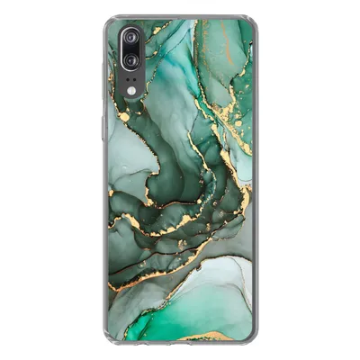 Produktbild von MuchoWow® Handyhülle Schutzhülle Hülle für Huawei P20 Gold - Marmor - Grün - Luxus - Marmoroptik - Grau Silikon Softcase Handy Hülle - Hardcover