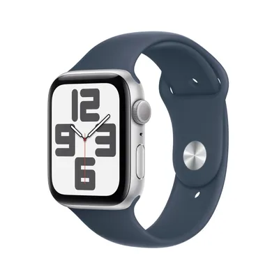 Produktbild von Apple Uhr SE 2023 44mm Aluminium Silber Sport Band Storm Blue M/L EU MREE3QL/A  Apple