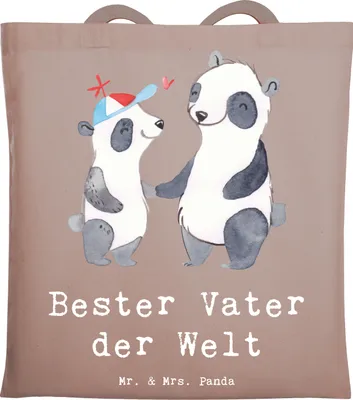 Produktbild von Mr. & Mrs. Panda Shopping Tasche Panda Bester Vater der Welt - Braun Pastell - Geschenk, Papa, Familie, canvas, Geschenkidee, Eltern, Laptoptasche, dokumententasche