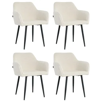 Produktbild von Lina® Diamond Esszimmerstühle 4er Set Bouclé Creme mit Armlehnen – Stilvoll für Esszimmer, Büro und Küche mit schwarzen Metallbeinen